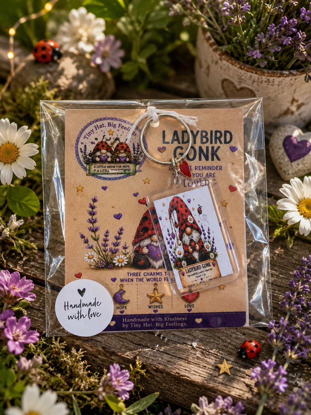 Ladybird Gonk Keyring in packaging